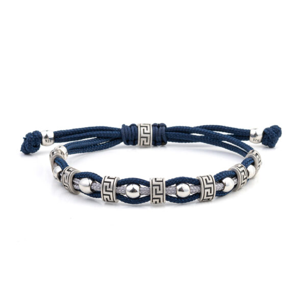 Blue Cord Bracelet with Greek Key Motif