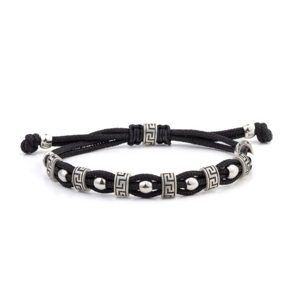 Black Cord Bracelet with Greek Key Motif