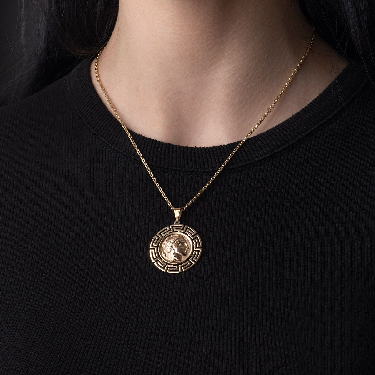 Solid Gold Goddess Athena Coin Pendant Greek Key Pendant Ancient Greek Coin  | eBay