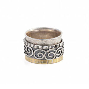 Spiral Spinner Ring – 925 Sterling Silver and 14K Gold