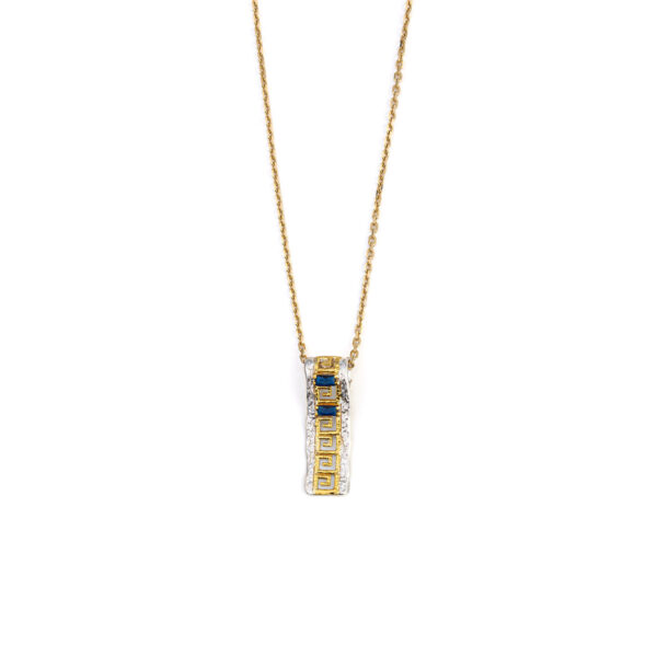 Greca Lace Pendant with Blue Stone