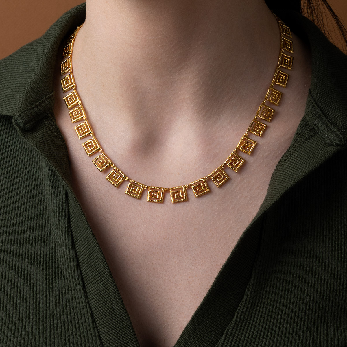 18 Karat Yellow Gold Diamond Greek Key Pendant Necklace –  georgioscollections