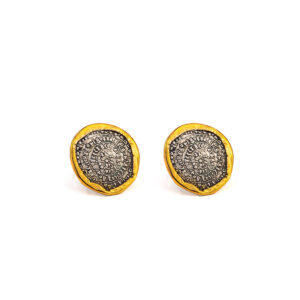 Phaistos Disc Earrings – 925 Sterling Silver and 14K Gold
