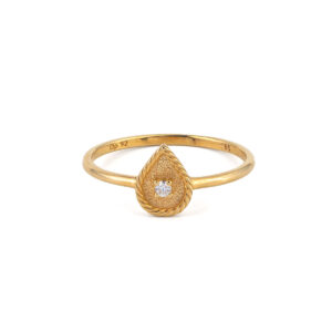 Teardrop Ring with Zircon – 14K Solid Yellow Gold