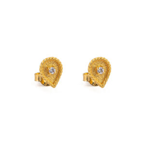 Teardrop Stud Earrings with Zircon – 14K Solid Yellow Gold