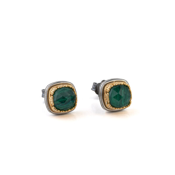 Byzantine Stud Earrings with Malachite Doublet Gemstone