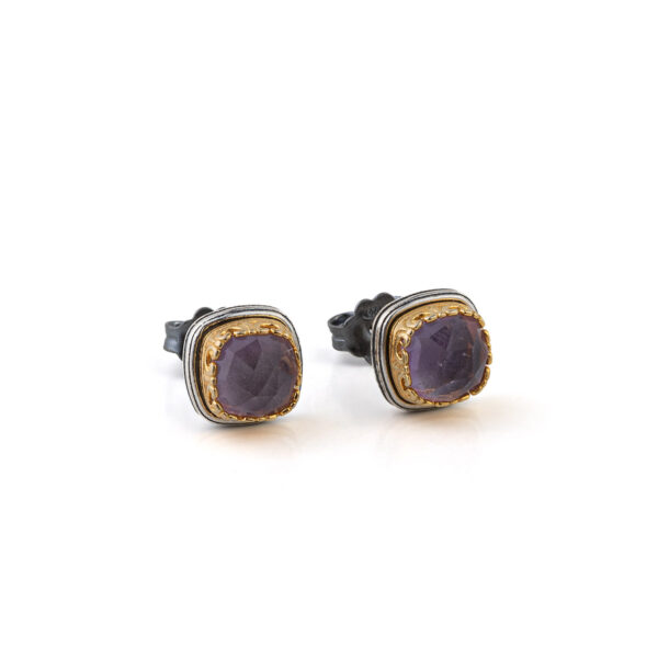 Byzantine Stud Earrings with Amethyst Doublet Gemstone