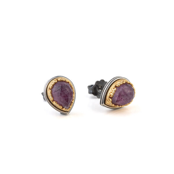Byzantine Stud Earrings with Ruby Doublet Gemstone