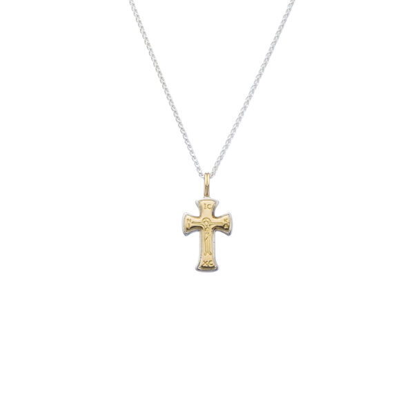 Gerochristo - Tiny Byzantine cross in 18K Gold and Sterling Silver