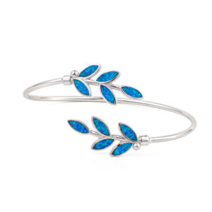 Blue Opal Olive Leaf Bracelet - 925 Sterling Silver