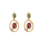 Peridot and Garnet Circle Earrings with Zircon