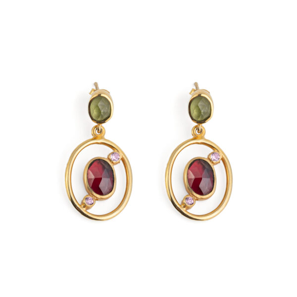 Peridot and Garnet Circle Earrings with Zircon