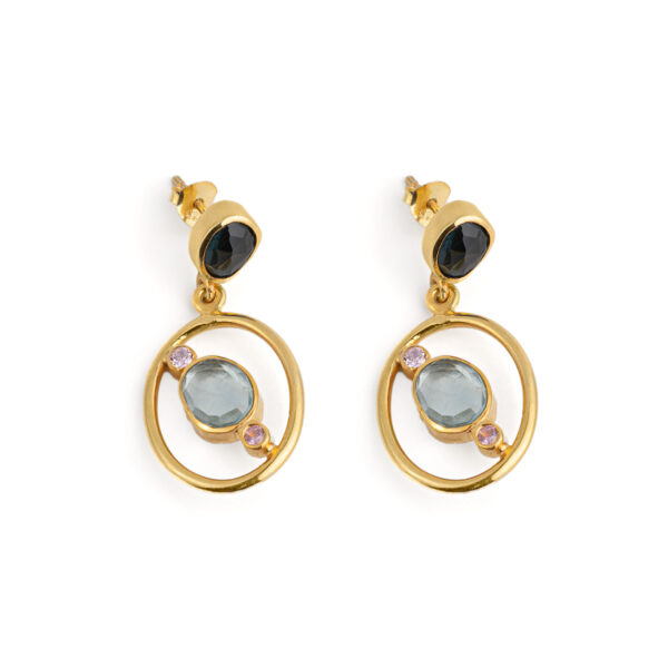 London Blue Topaz Circle Earrings with Zircon