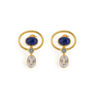 Lapis Circle Earrings with Zircon