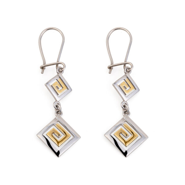 Double Greek Key Drop Earrings