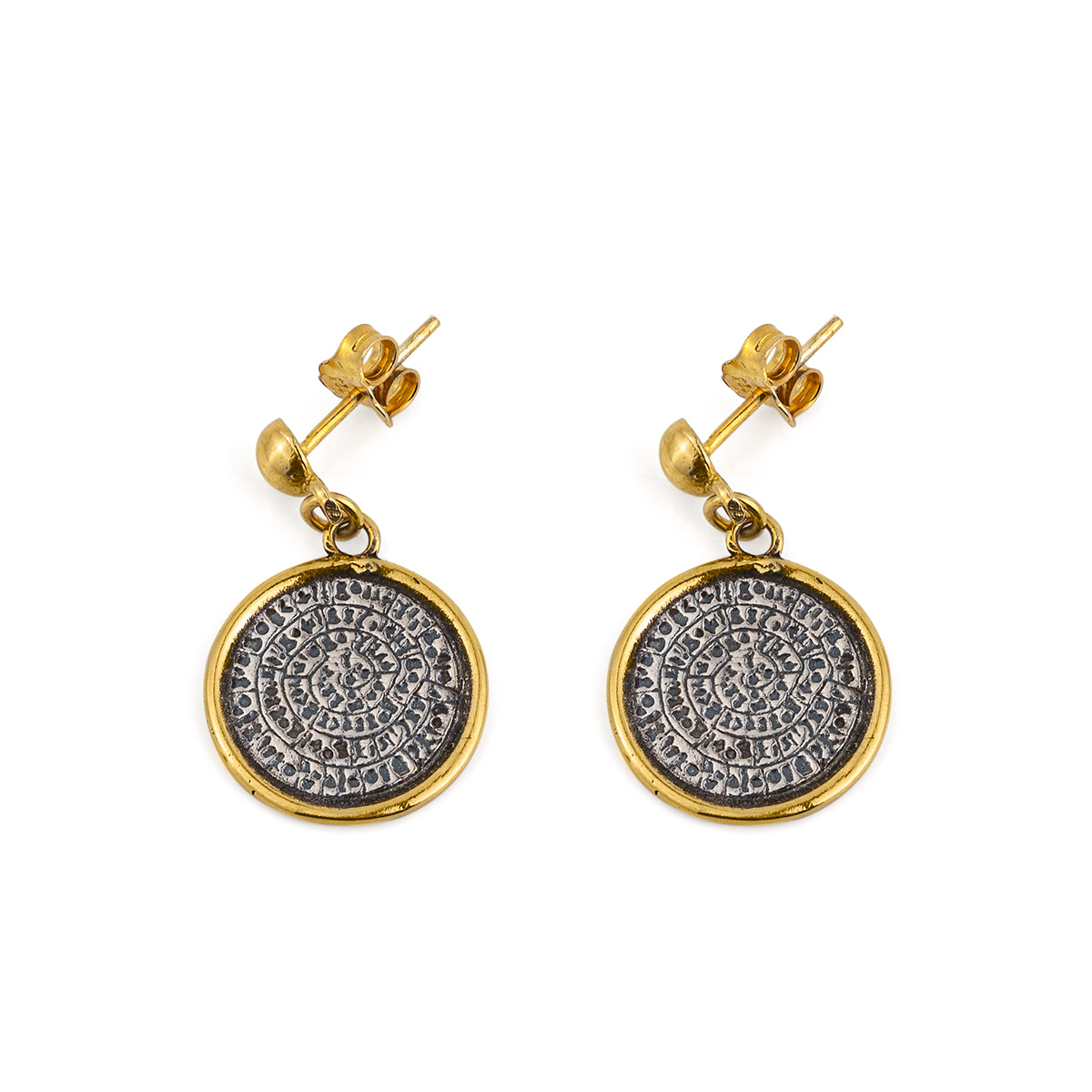 Minoan Phaistos Disc Earrings – Sterling Silver and Gold Plated - GREEK ...
