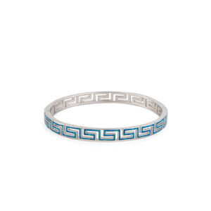 Greca Bangle Bracelet with Blue Opal stone - 925 Sterling Silver