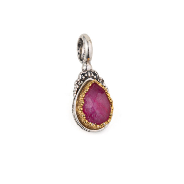 Gerochristo - Iris teardrop pendant in Sterling Silver with Ruby