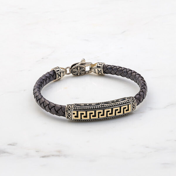 Meander Leather Bracelet - Sterling Silver & K14 Gold