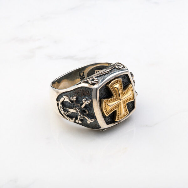 Cross Ring - 14k Solid Gold & Sterling Silver