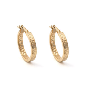 Greek Key Meandros Hoop Earrings - 14K Gold