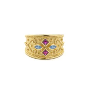 Byzantine Ring with Multicolor Zircon Stone - Sterling Silver and 18K Gold Plating