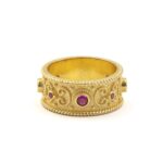 Byzantine Style Ring with Zircon Stones - Sterling Silver and 18K Gold Plating