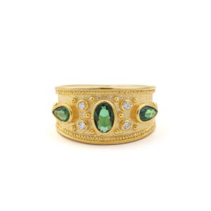 Byzantine Ring with Green Zircon - Sterling Silver and 18K Gold Plating