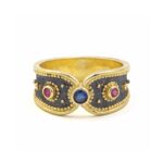 Two Tone Byzantine Ring with Zircon - Sterling Silver and 18K Gold Plating