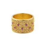 Large Byzantine Ring with Red Zircon - Sterling Silver and 18K Gold Plating