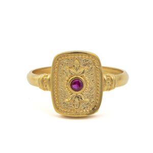 Byzantine Square Ring with Zircon - Sterling Silver and 18K Gold Plating