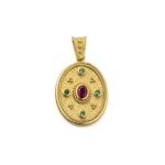 Byzantine Oval Pendant with Multicolor Zircon Stone