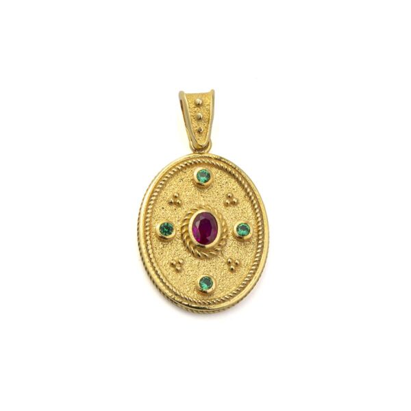 Byzantine Oval Pendant with Multicolor Zircon Stone
