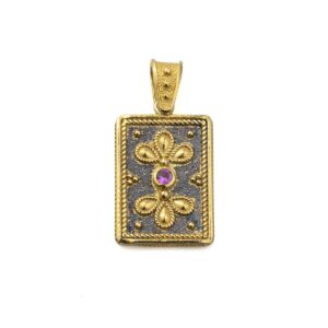 Byzantine Style Flower Pendant with Zircon Stone