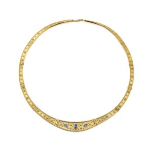 Byzantine Necklace with Blue Zircon - 925 Sterling Silver and 18K Gold Plating