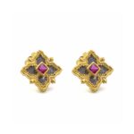 Byzantine Stud Earrings with Zircon - 925 Sterling Silver and 18K Gold Plating