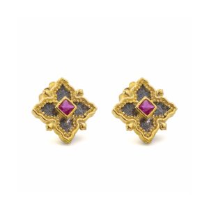 Byzantine Stud Earrings with Zircon - 925 Sterling Silver and 18K Gold Plating