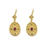 Byzantine Dangle Oval Earrings with Zircon