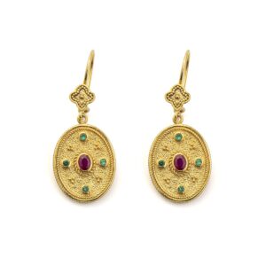 Byzantine Dangle Oval Earrings with Zircon