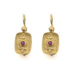 Byzantine Drop Earrings with Red Zircon - 925 Sterling Silver