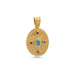 Byzantine Oval Pendant with Multicolor Zircon Stone