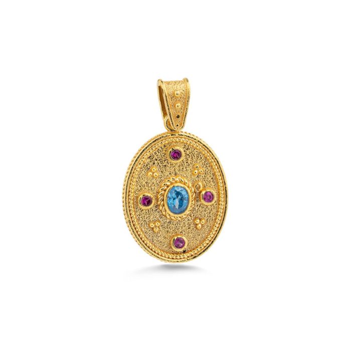 Byzantine Oval Pendant with Multicolor Zircon Stone - Image 1
