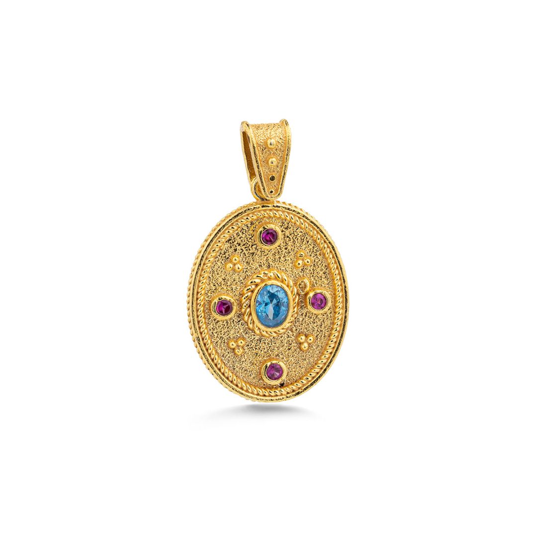 _ZRG4088 Byzantine Oval Pendant with Multicolor Zircon Stone - Image 1