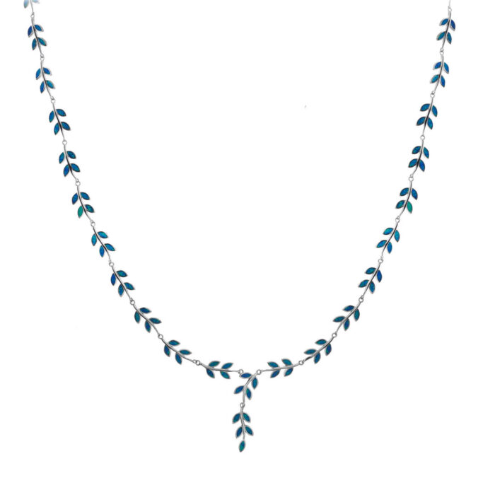Opal Olive Tree Branch Leaf Necklace - Image 5
