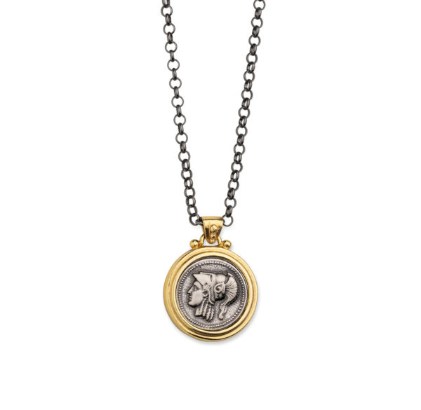 Sterling Silver Chain Necklace with Goddess Athena Pendant