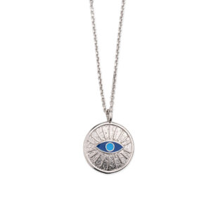 Sterling Silver Plated Chain Necklace With Enamel Evil Eye