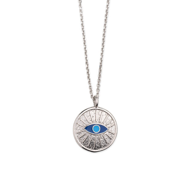 Sterling Silver Plated Chain Necklace With Enamel Evil Eye