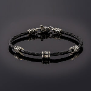Bracelet with Meander Motif and Braided Genuine Leather