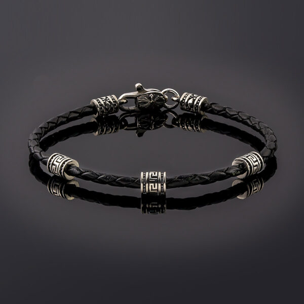 Bracelet with Meander Motif and Braided Genuine Leather