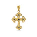 18k Gold Filigree Byzantine Cross With Sapphire